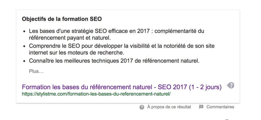 position 0 Google formation SEO 2017