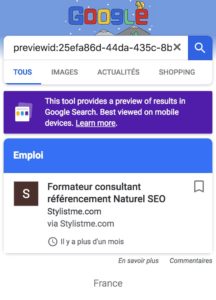 google for jobs affichage référencement sur mobile