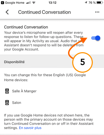 Conversation continue Google Home configurer 5