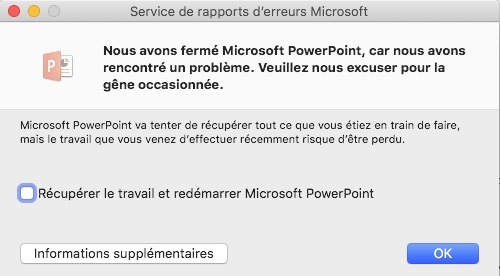 powerpoint erreur avec mojave mode clair