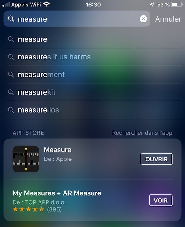 Lancer app measure sur iPhone