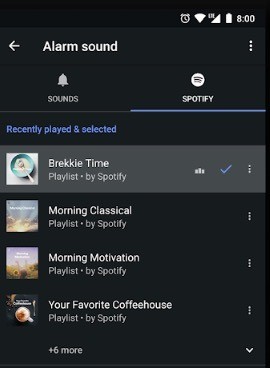 google horloge avec spotify pour alarme musique