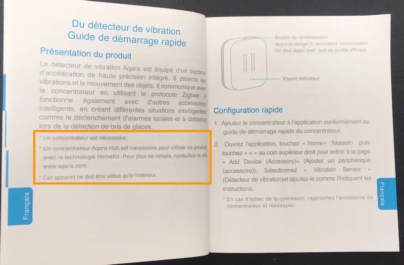 installation paramètre aqara capteur vibration xiaomi homekit