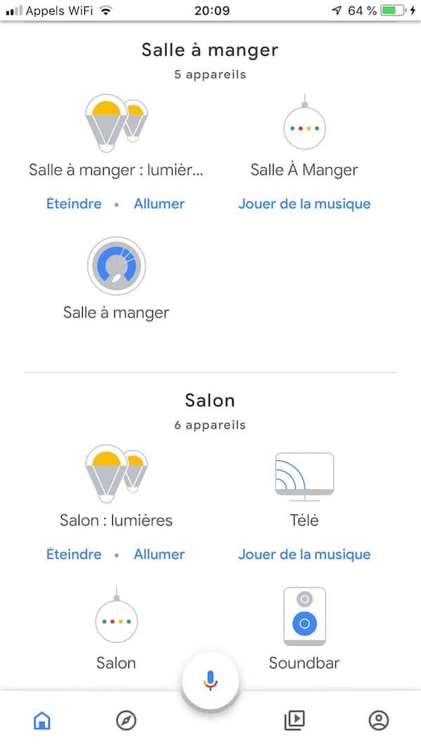 app google home gestion des pièces