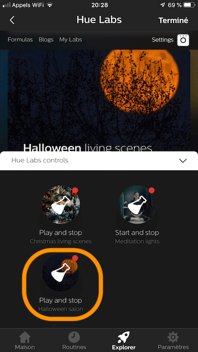 lancer une scène Philips hue labs