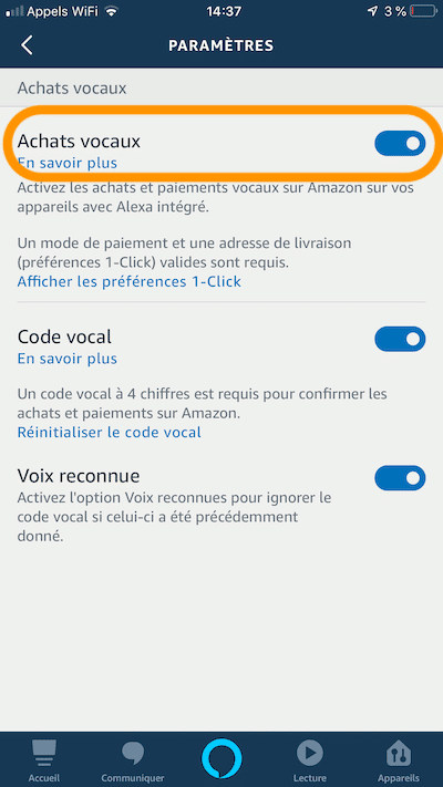 Alexa bloquer achat a la voix