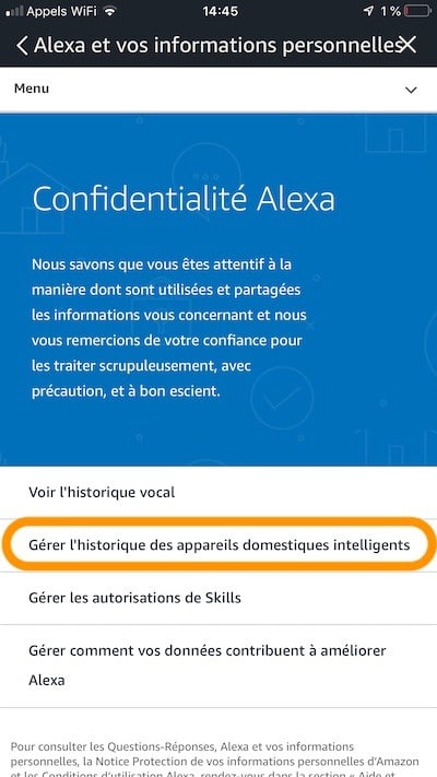 Alexa supprimer historique enregistrement