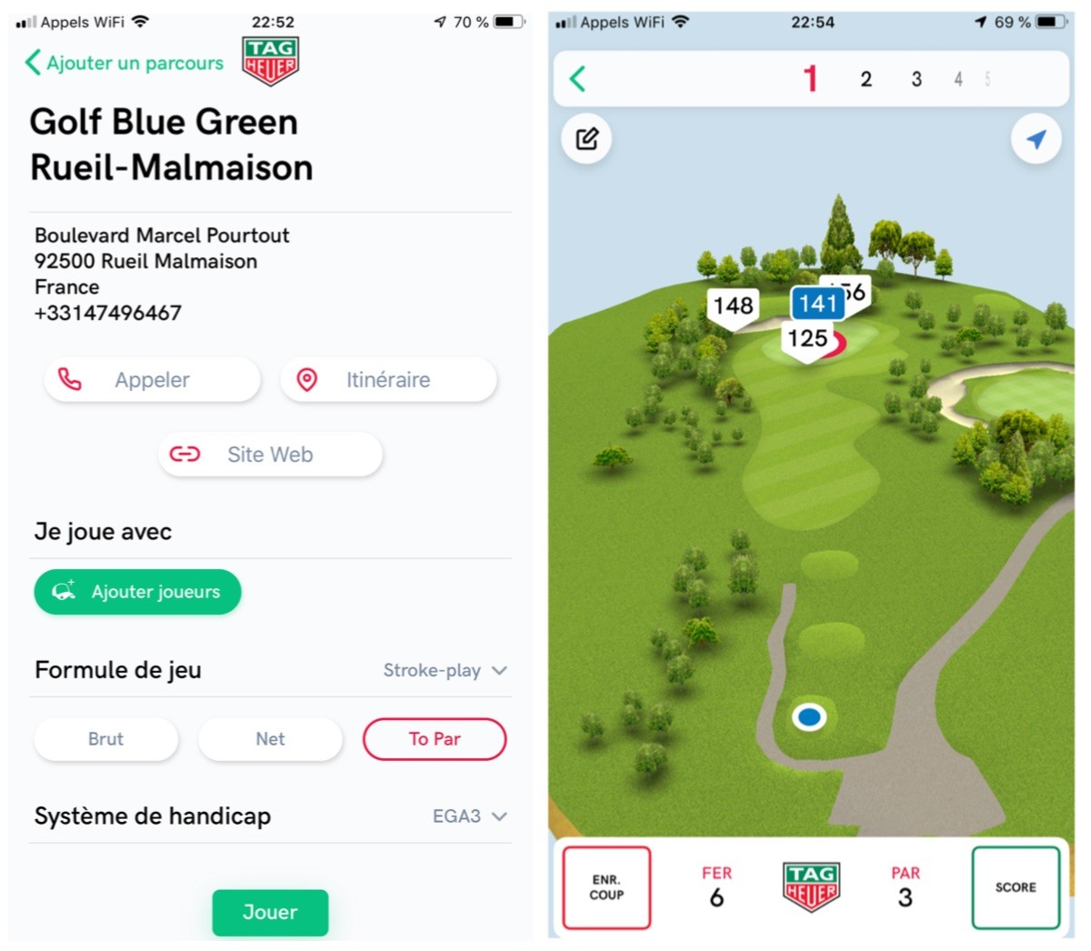 Tag Heuer Connected 45 Modular Golf Edition app golf rueil malmaison