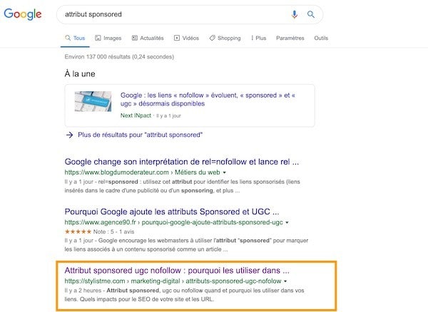 impact seo attribut sponsored ugc