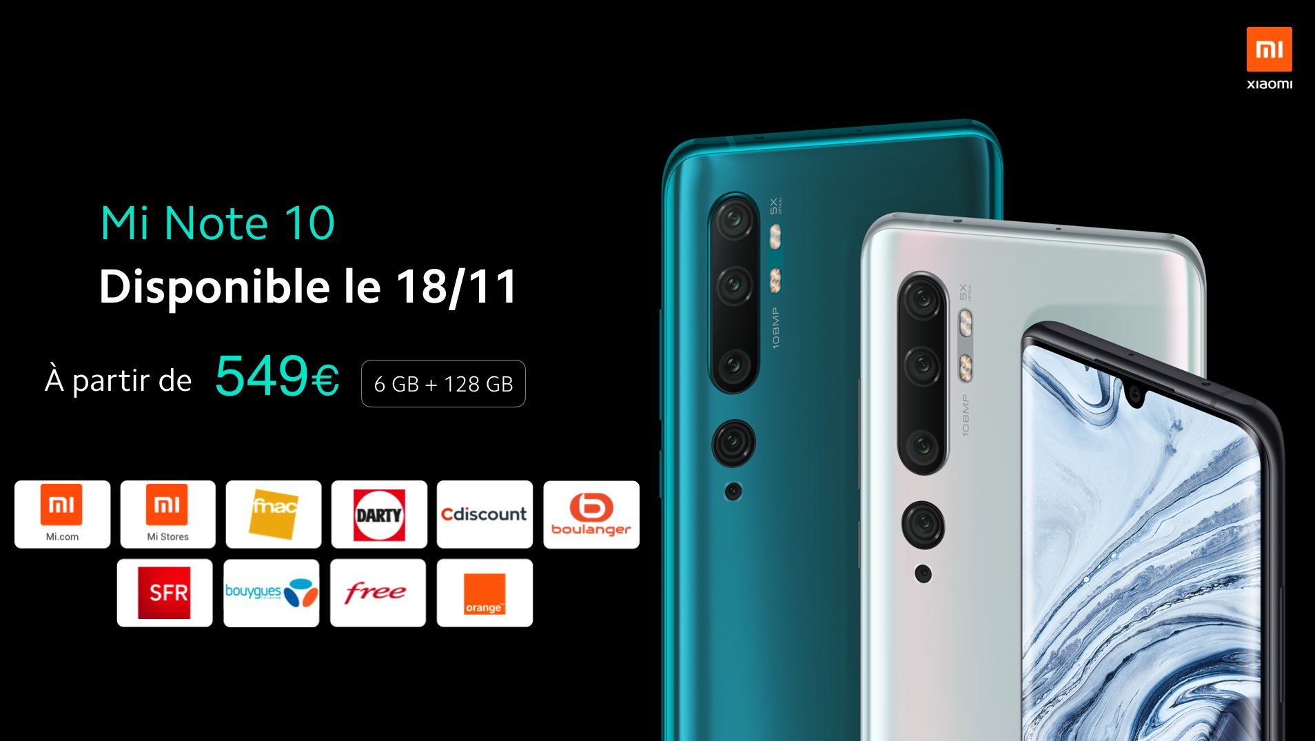 Mi Note 10 prix disponibilité France date