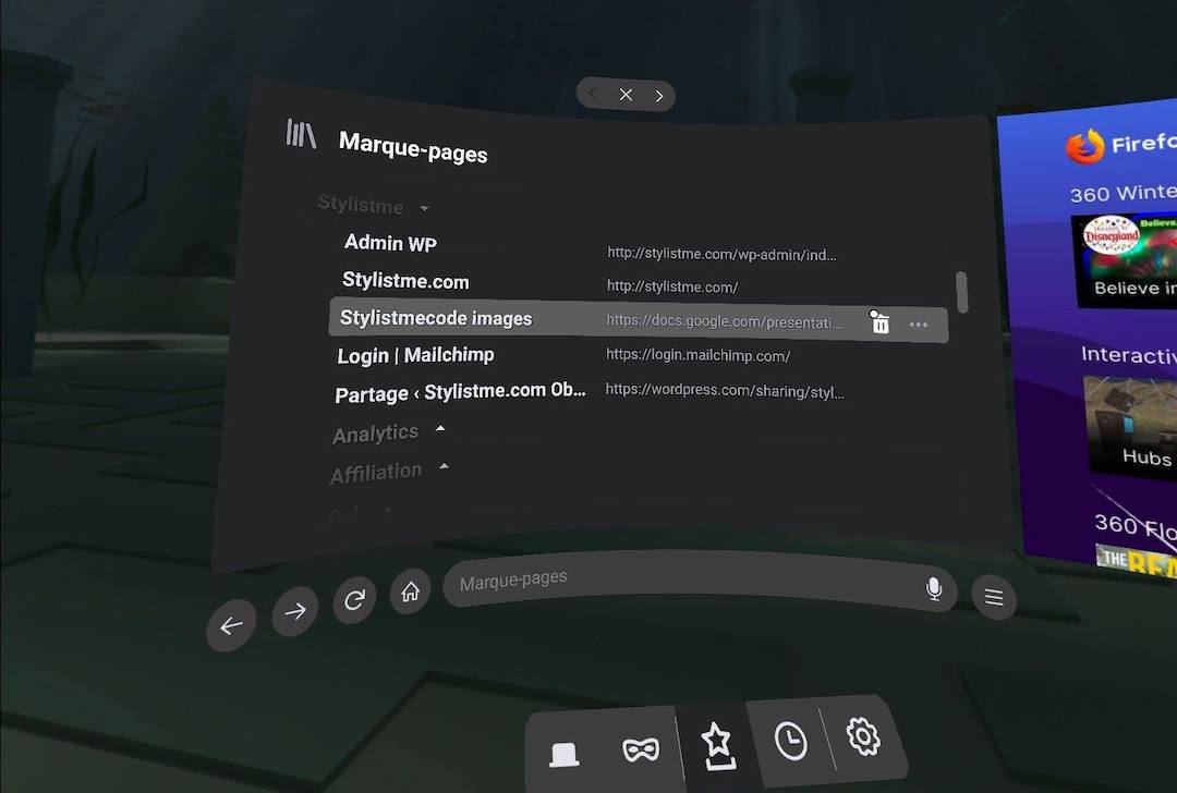 synchronisation marque page firefox casque vr