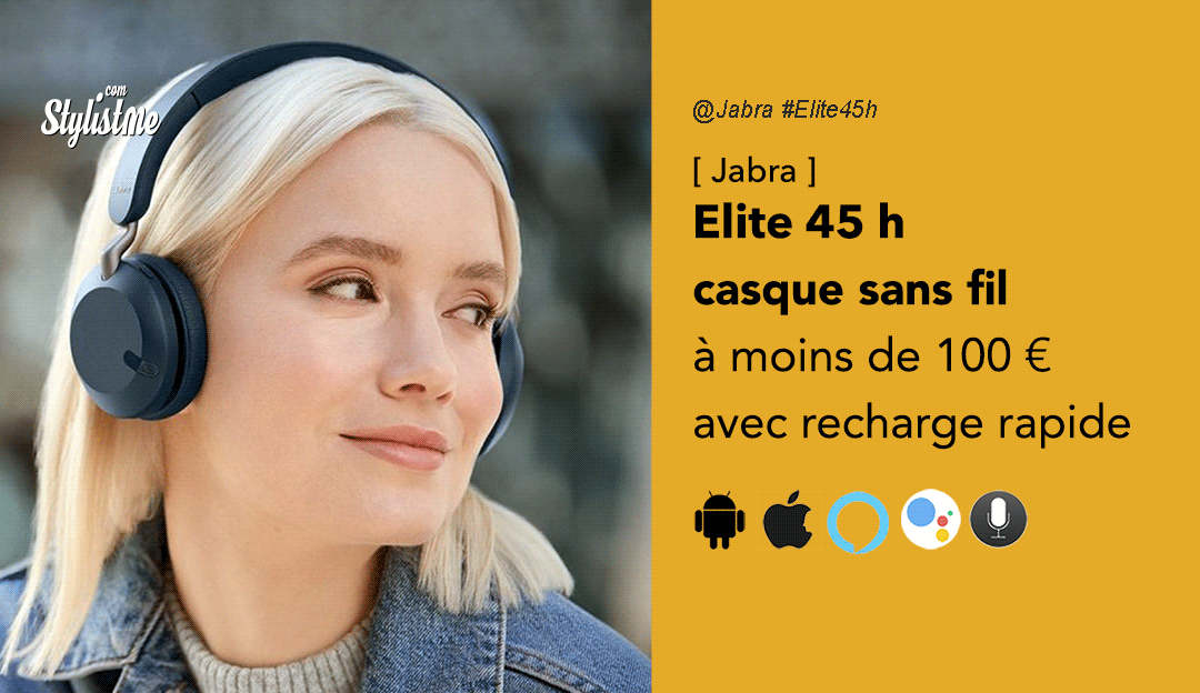 Jabra Elite 45h casque Bluetooth recharge rapide à moins de 100 €