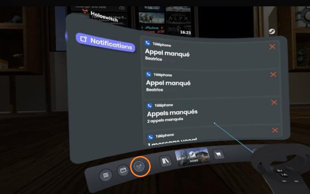Consulter notifications téléphone dans casque VR Holoswitch Steam