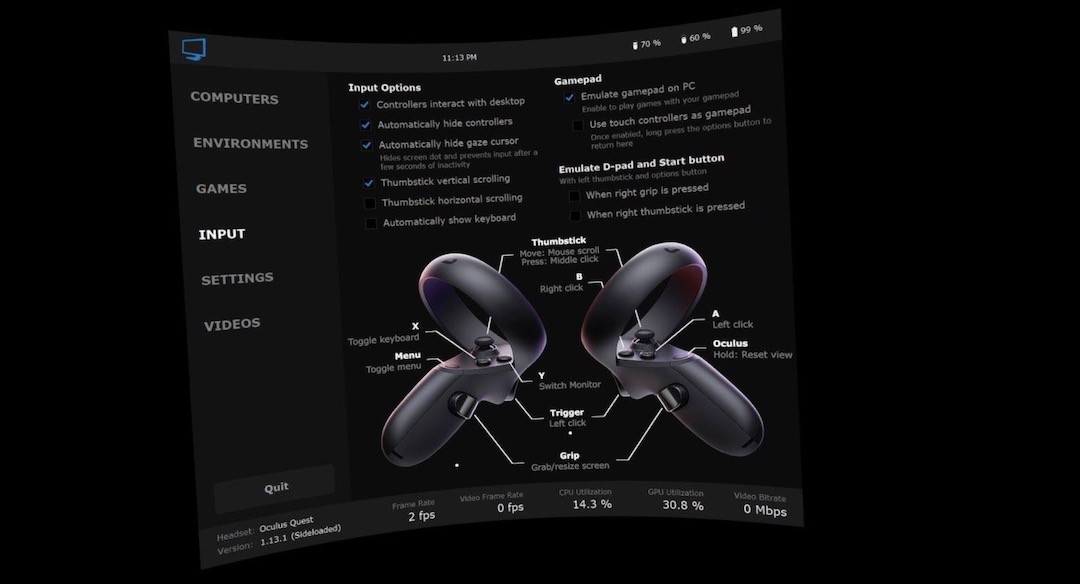 Virtual Desktop tuto manettes et contrôleurs VR