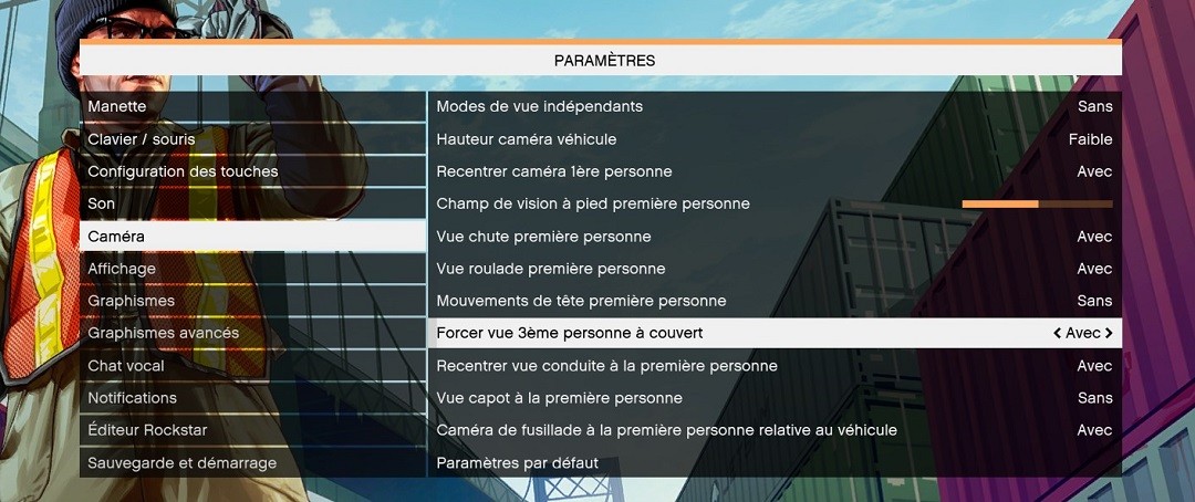 GTA 5 VR réglages paramètres du jeu caméra