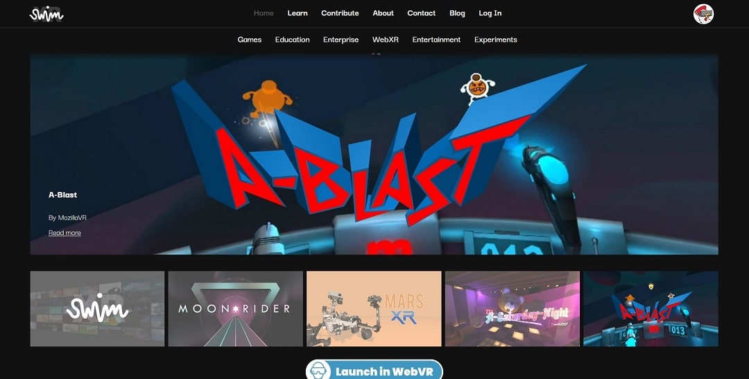Swim XR plateforme WEB VR XR