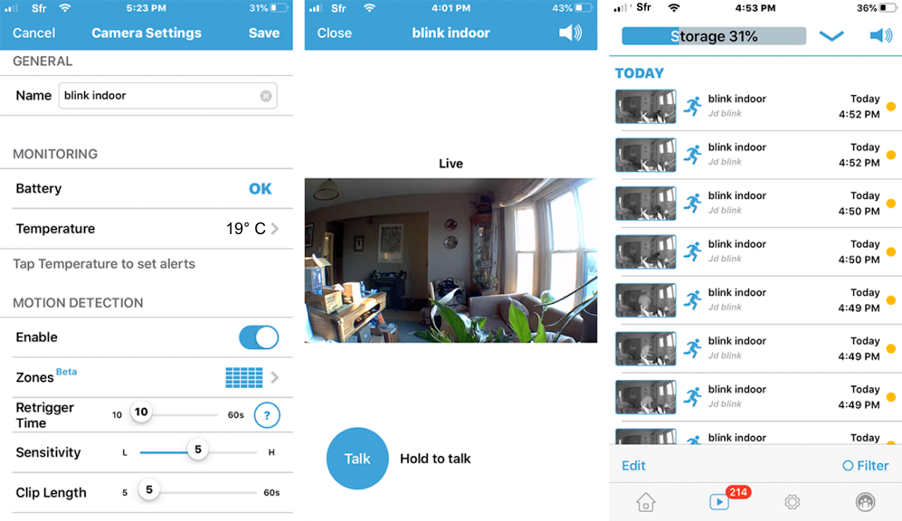 Blink Indoor test utilisation
