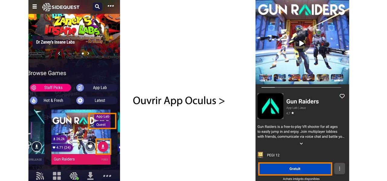 Ajouter jeu App Lab avec l'App SideQuest Android