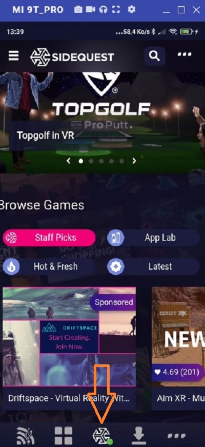 App SideQuest connectée Quest Quest