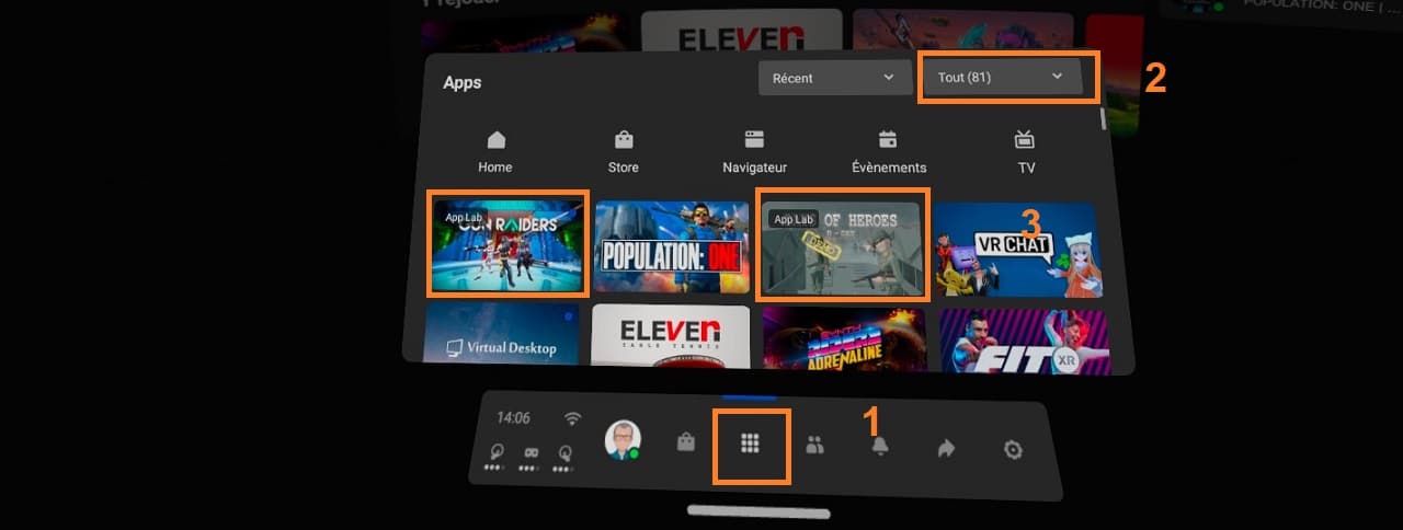 Lancer jeu App Lab SideQuest dans Quest