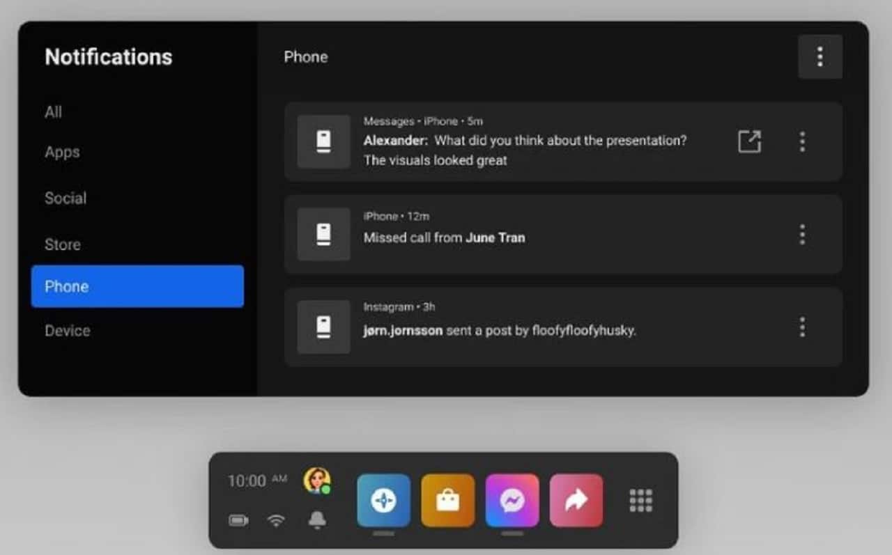 Notifications smartphone Oculus Quest V29 iPhone