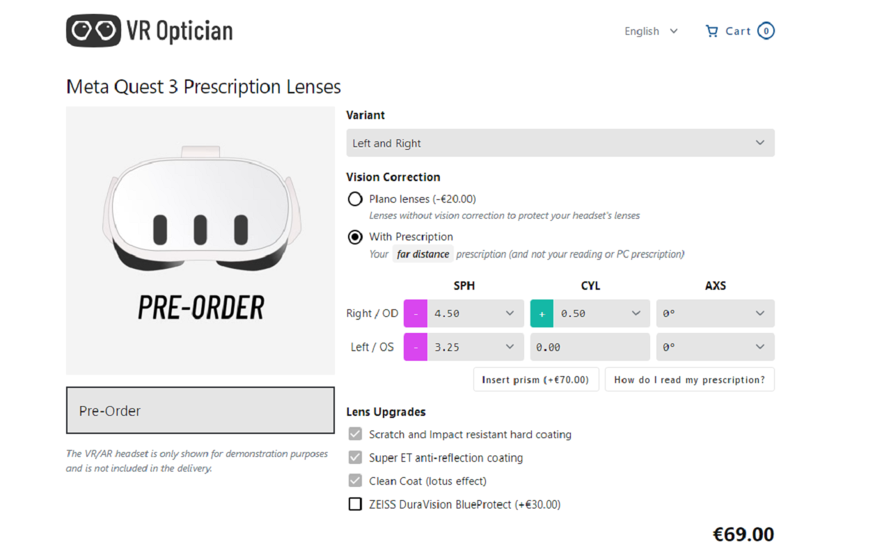 Prix lentilles correctrices VR Optician Quest 3