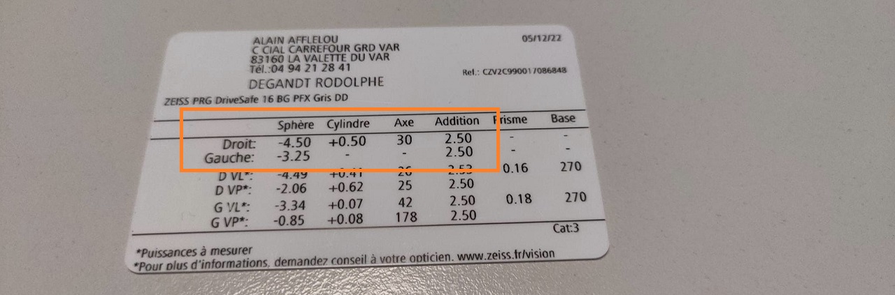 carte prescription lunette Quest 3