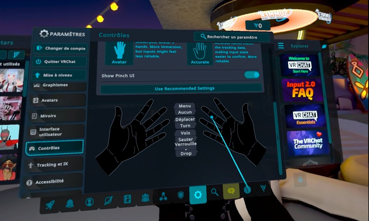 mappage main Steam VR Chat