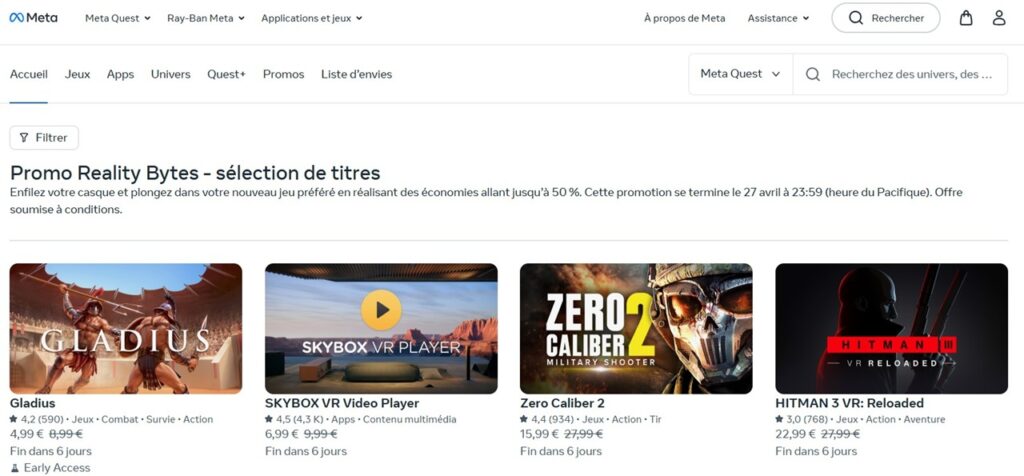 Promo Reality Bytes : réductions sur 200 jeux Meta Quest