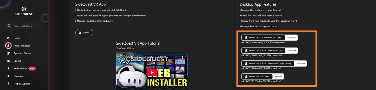 Installer Sidequest PC Mac