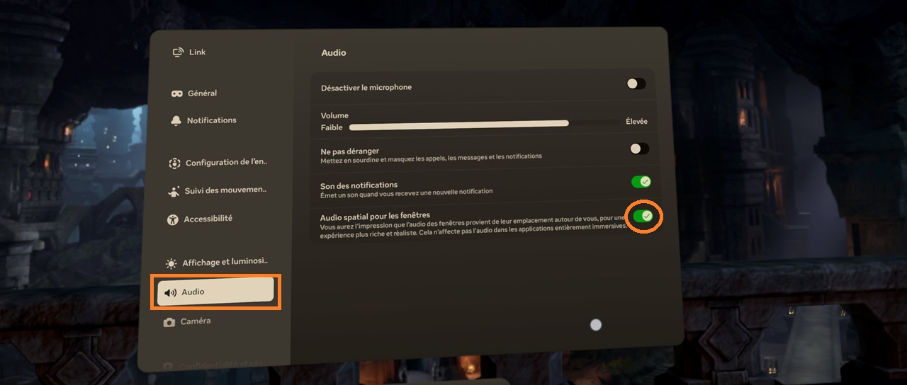 Audio Spatial Navigateur Quest on off