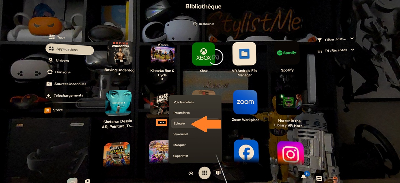 Épingler ou détacher app Quest Navigator