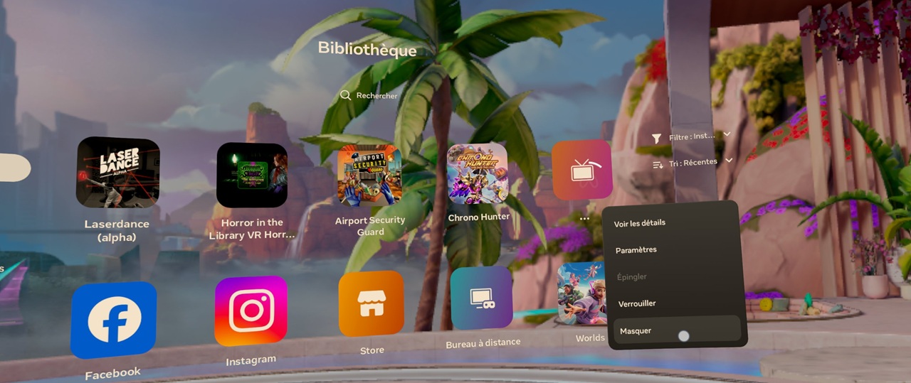Masquer App Bibliothèque Quest Navigator