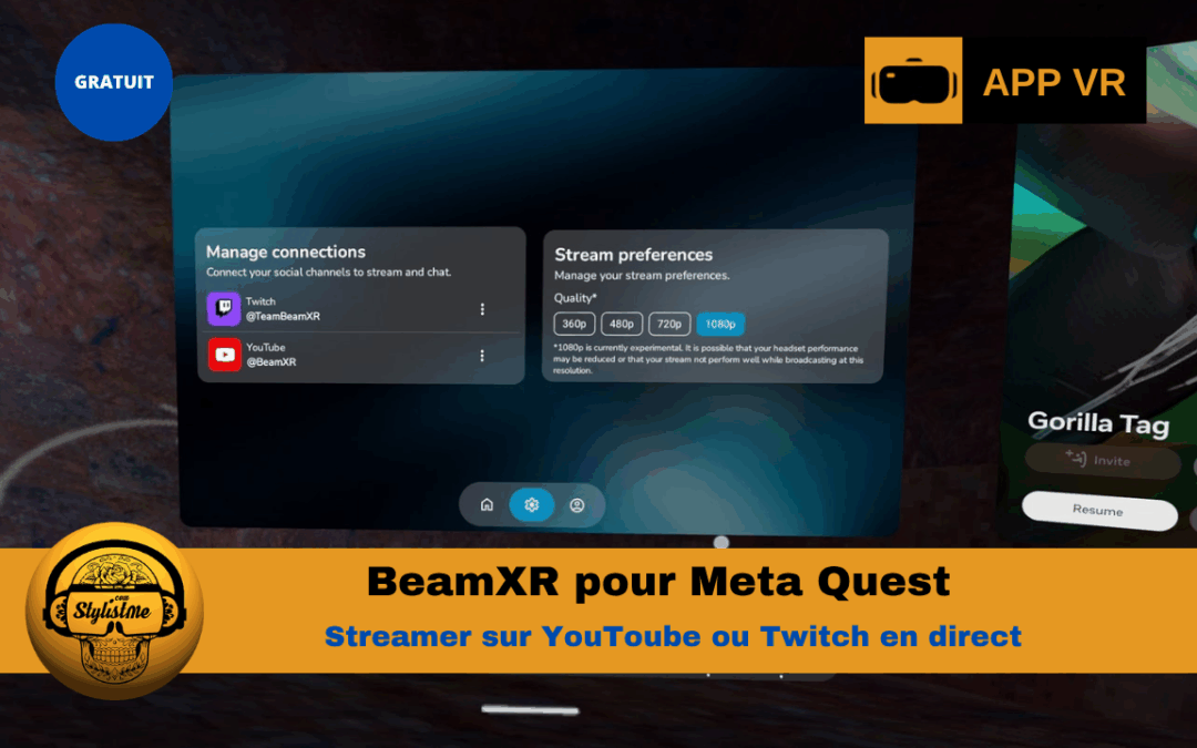 BeamXR : stream Quest direct sur YouTube et Twitch 