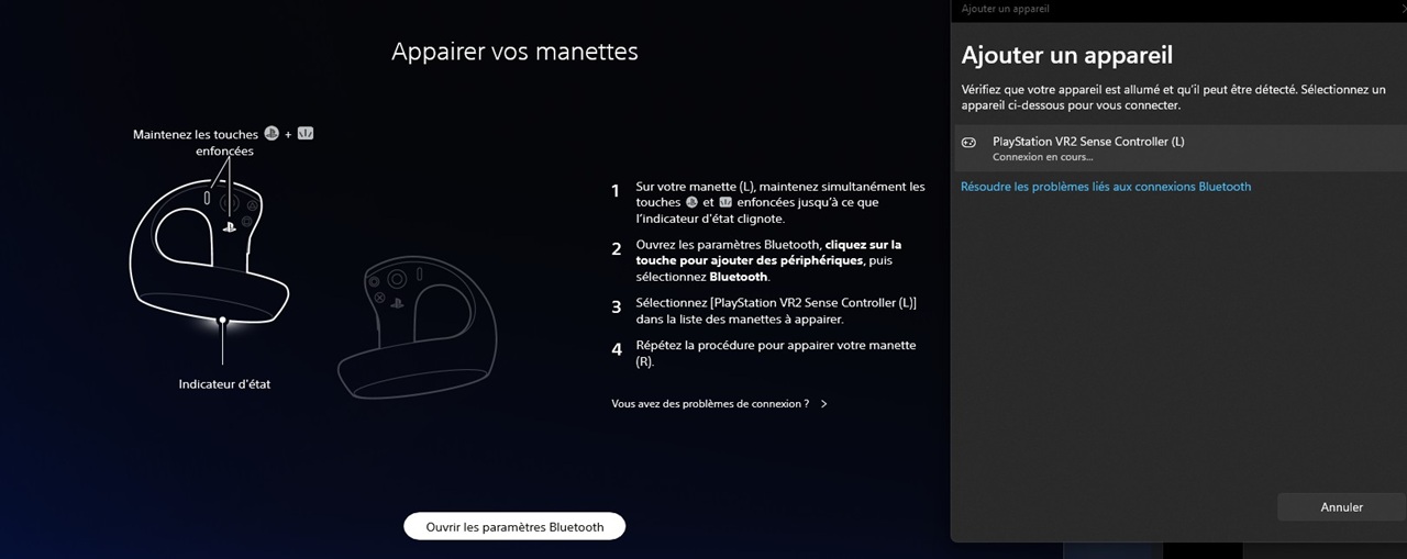 Problème connexion Bluetooth Dual sense PC PSVR 2