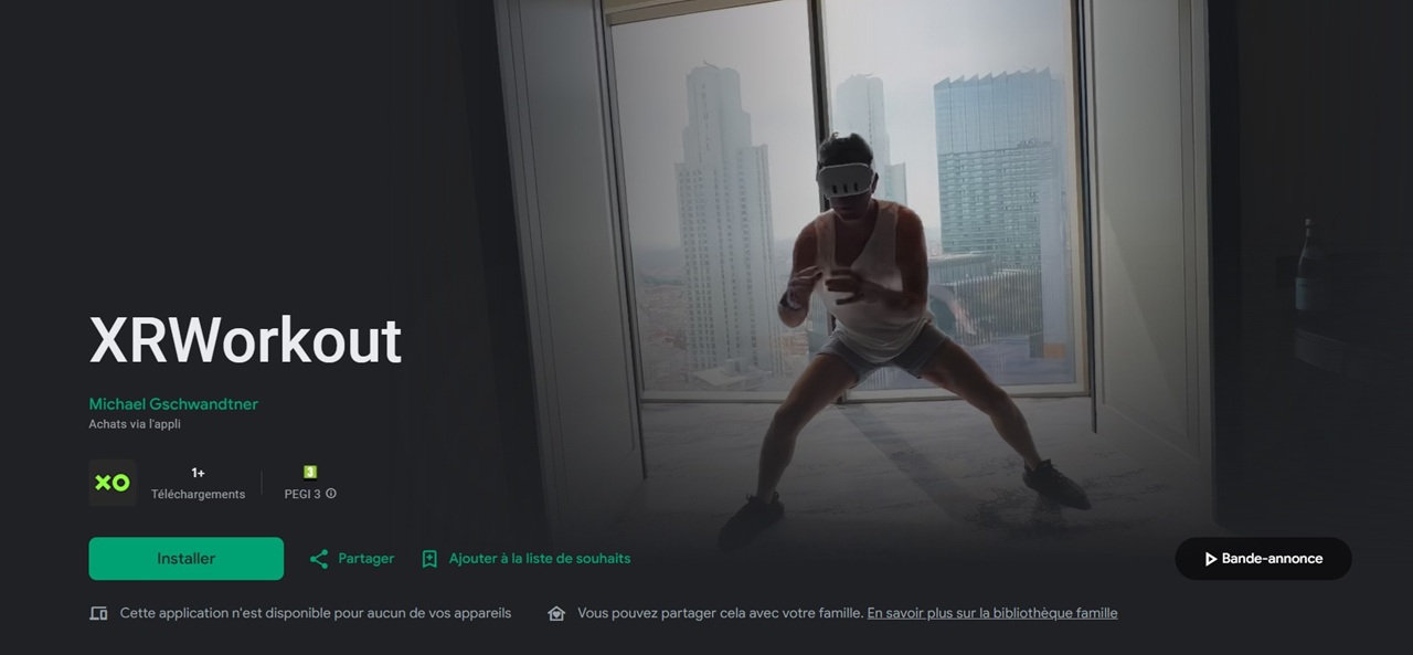 XRworkout jeu VR sous Android XR