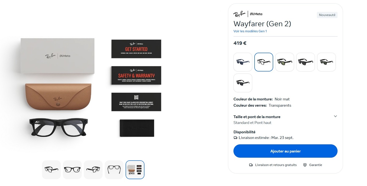 Meta Ray Ban Gen 2 prix Date France