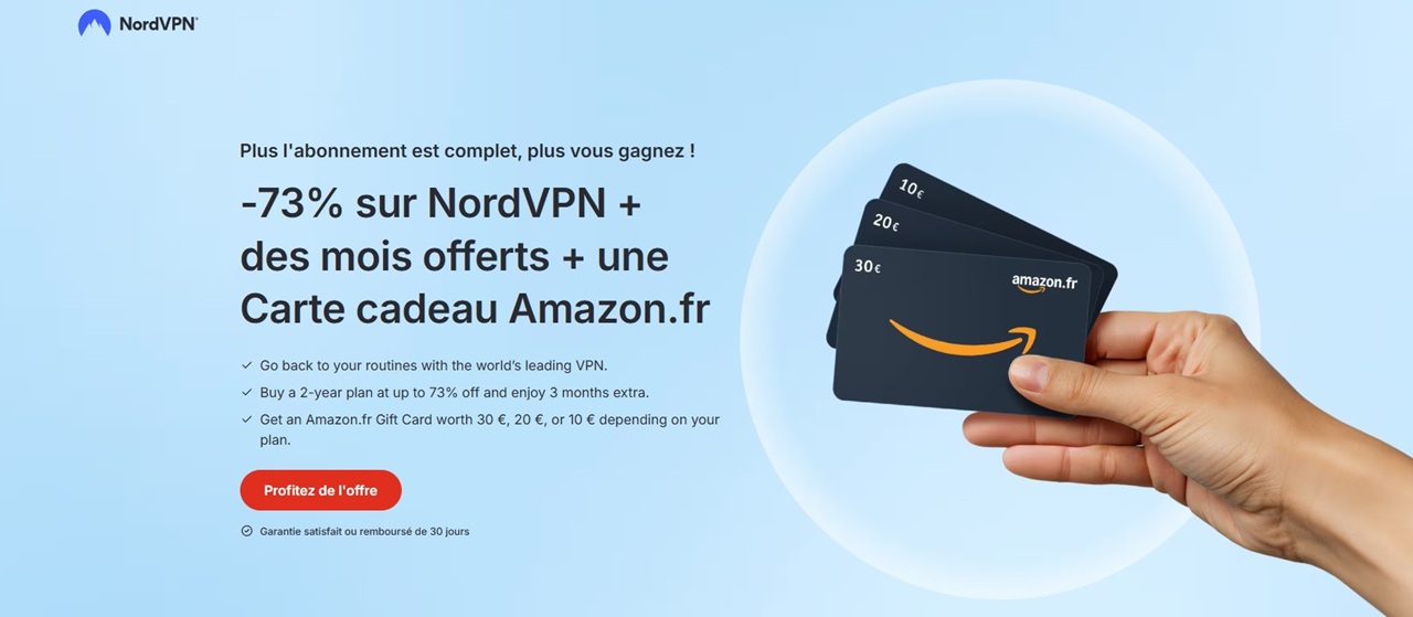 Offre Nord VPN 73 et Amazon 30