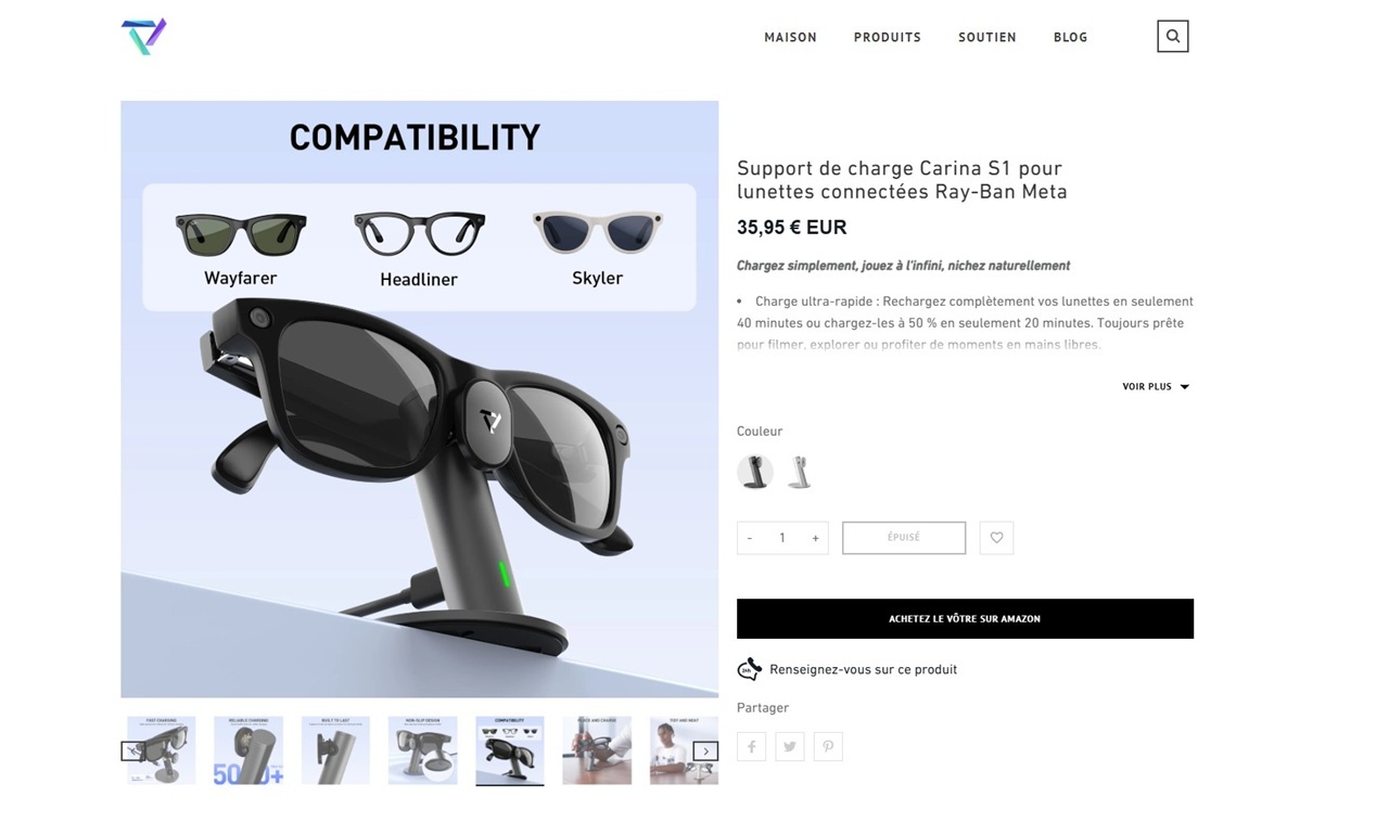 Prix Carina S1 station charge Meta Ray Ban