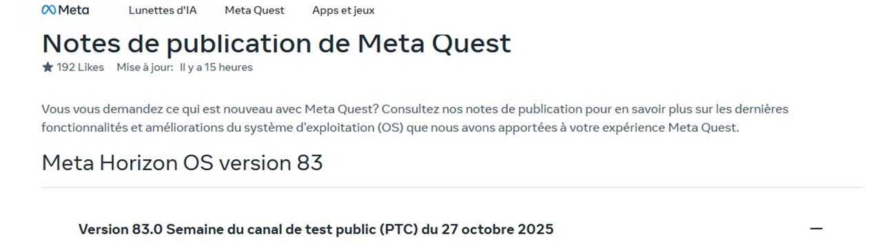 Nouveautés Meta Horizon OS version 83 Nouveautés Meta Horizon OS version 83