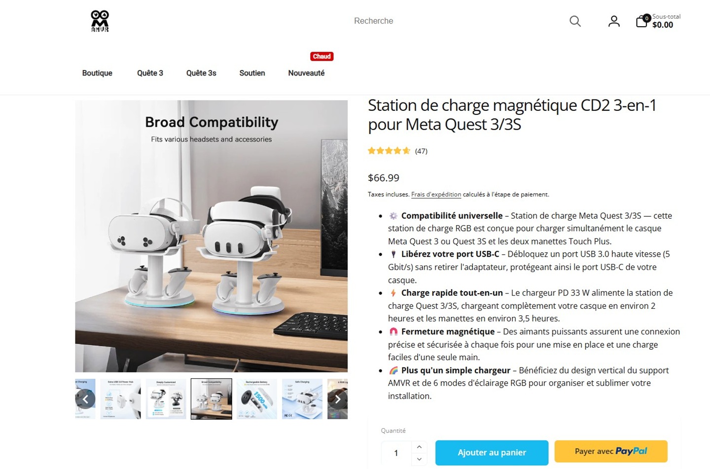 Prix station charge Quest 3 3S AMVR CD2