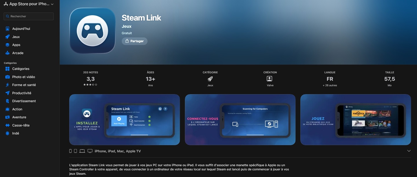 Steam Link Apple Vision Pro