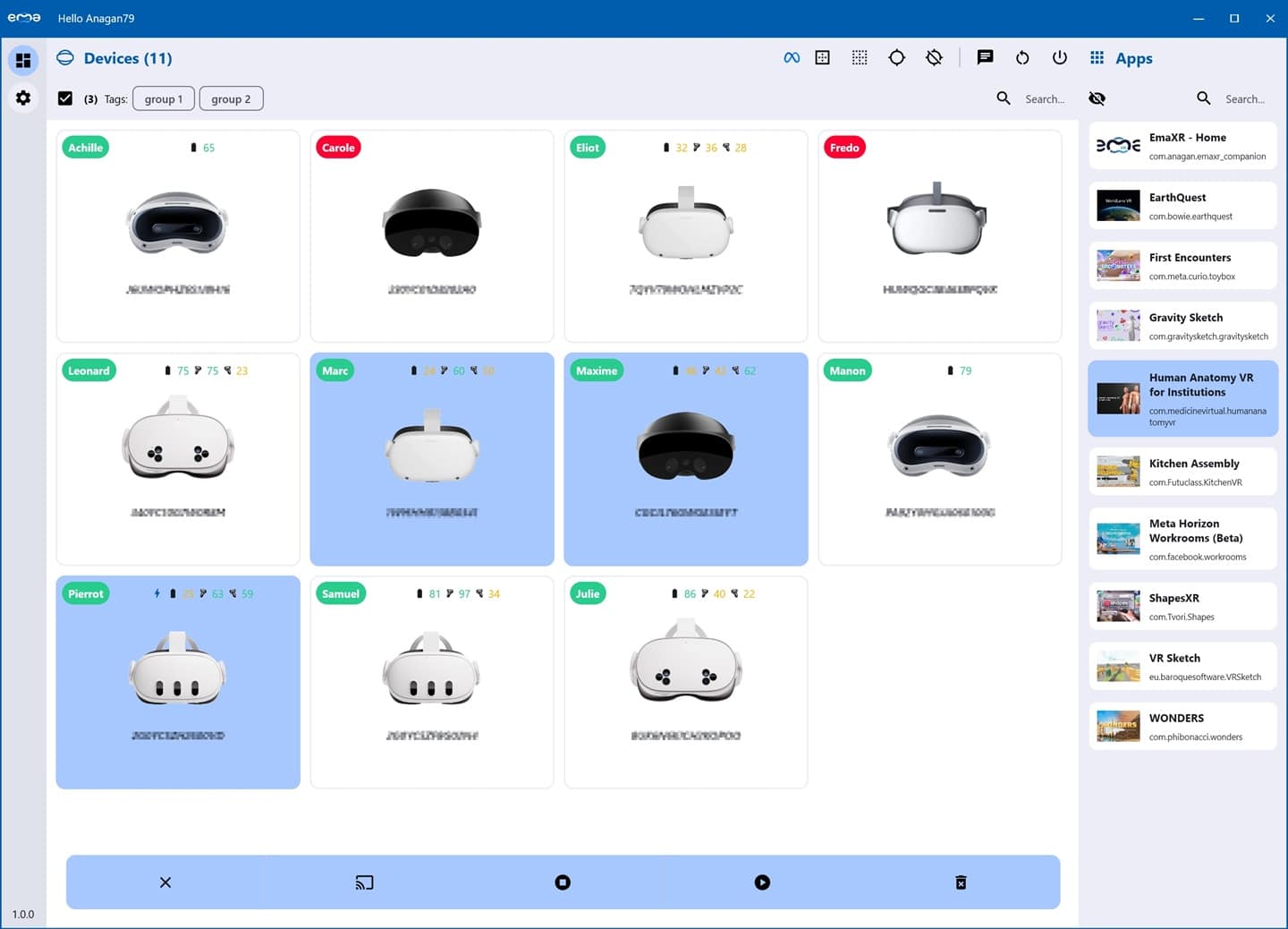 Tableau de bord emaXR