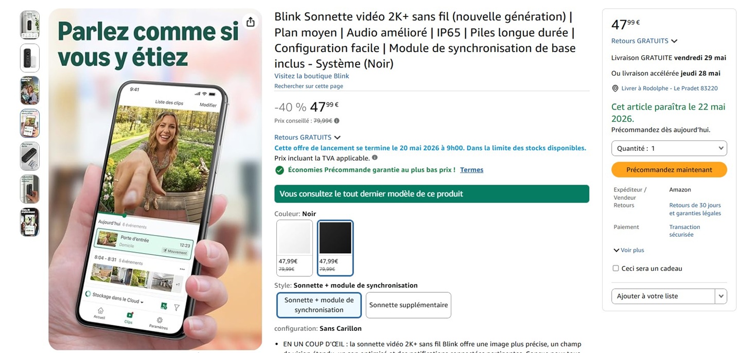 Blink Sonnette vidéo 2K+ test