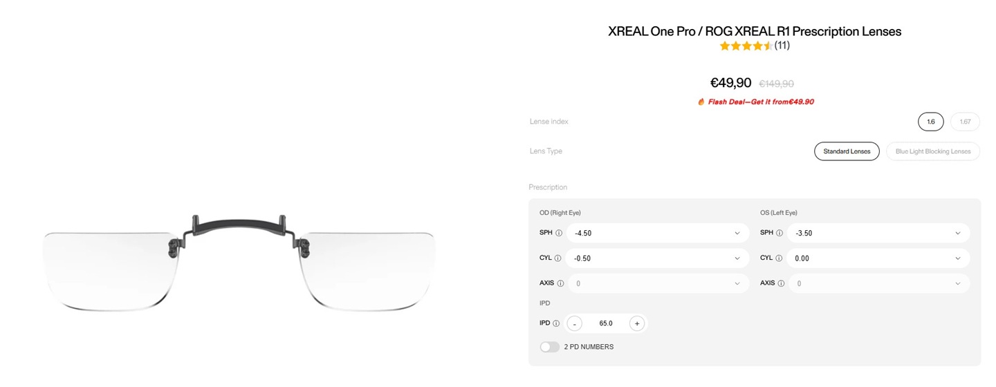 Verres correcteurs Asus Xreal RA ou Xreal One Pro