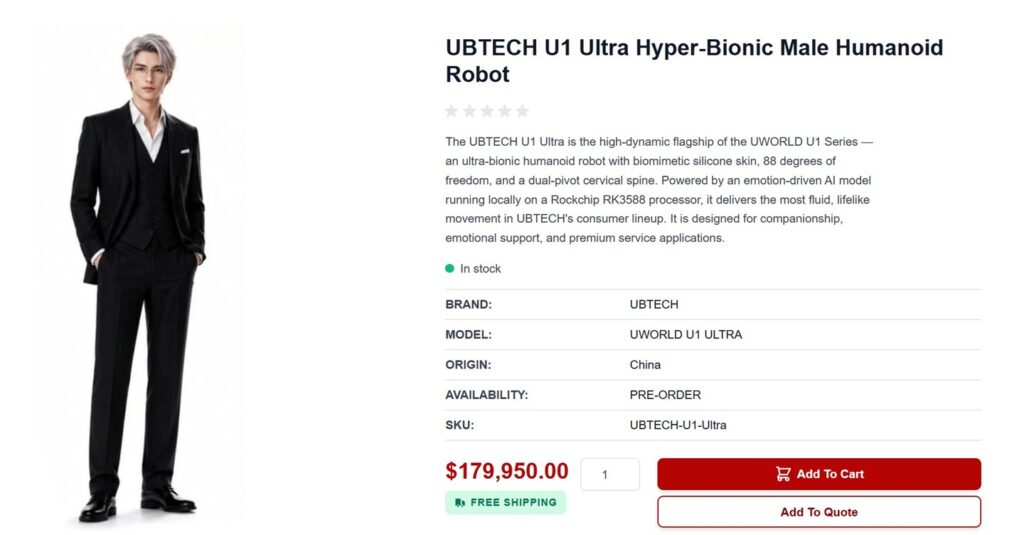 Prix Robot humanoïde UBTECH U1 Ultra