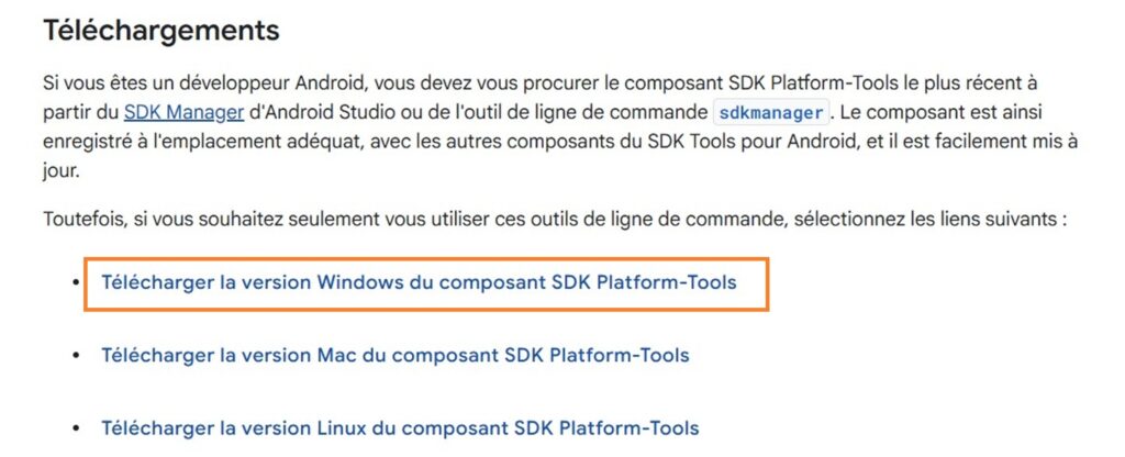 SDK Manager outils plateforme
