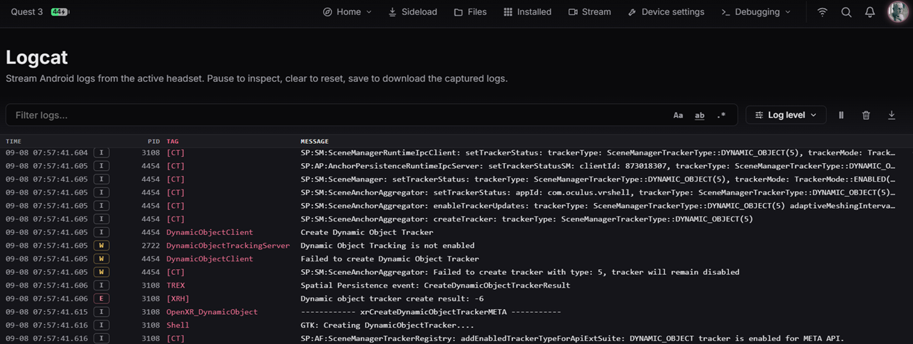 Debug Meta Quest Logcat Debug Meta Quest Logcat