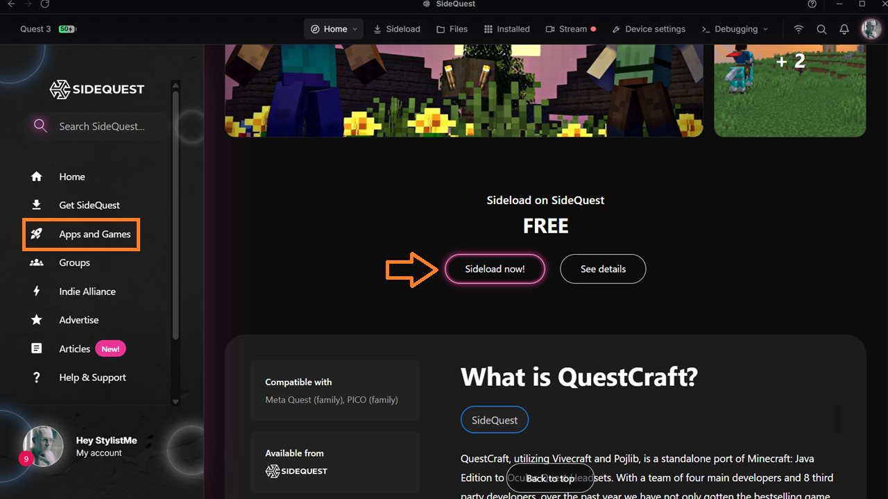 Sideload jeu gratuit Quest SideQuest Sideload jeu gratuit Quest SideQuest
