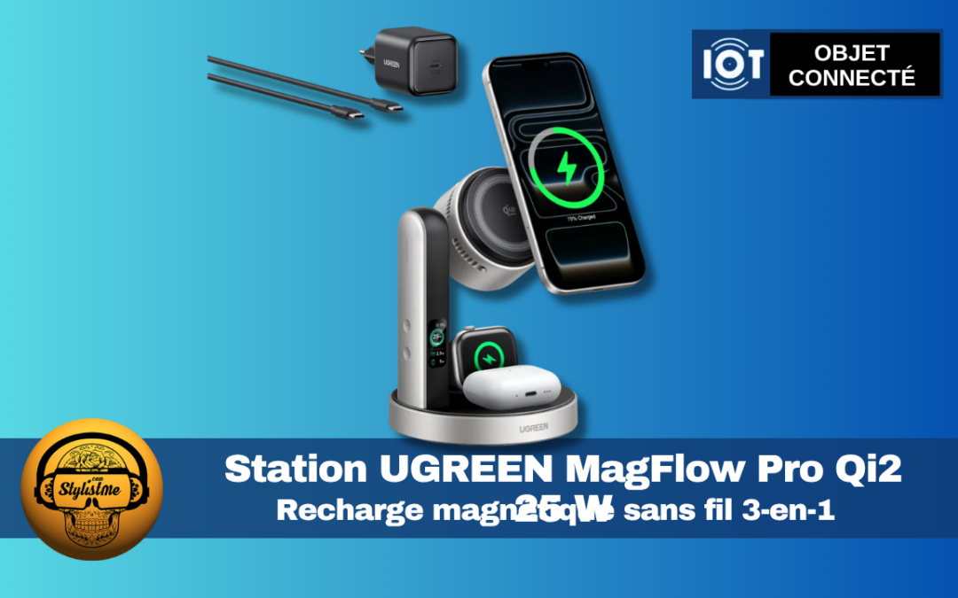 UGREEN MagFlow Pro Station de recharge magnétique sans fil (3-en-1, Qi2 25 W)